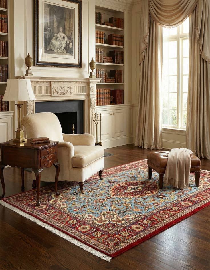 Detail image of  3' 5 x 5'  Hand Knotted Qom Persian Rug