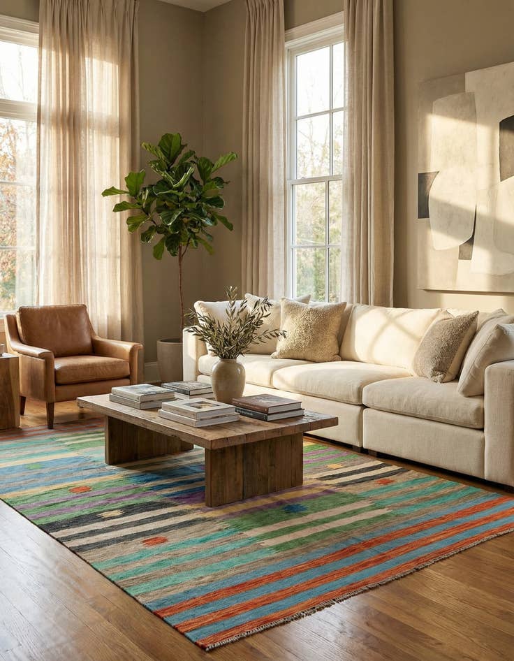 Detail image of 6' 7 x 9' 8 Hand Woven Kilim Modern Wool Rug