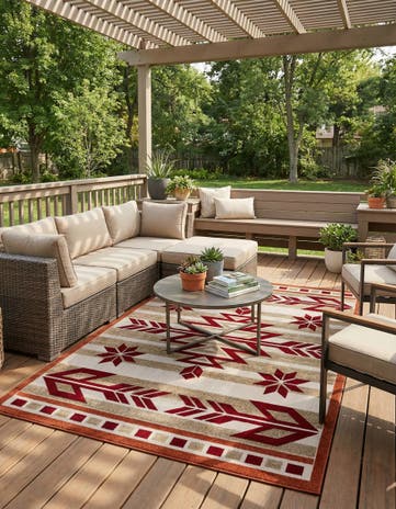 Burgundy Easy-Clean Modern Indoor / Outdoor Rug