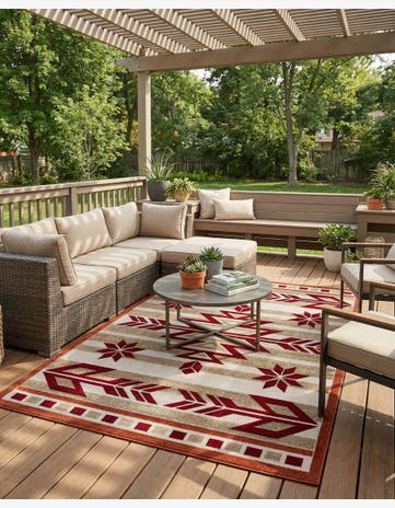 Burgundy Easy-Clean Modern Indoor / Outdoor Rug