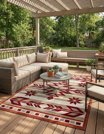 Burgundy Easy-Clean Modern Indoor / Outdoor Rug