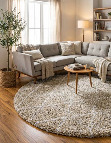 Taupe Moroccan Shag Round Rug