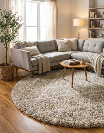 Taupe Moroccan Shag Round Rug