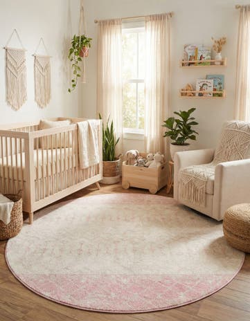 Ivory and Pink Moroccan Trellis Round Rug