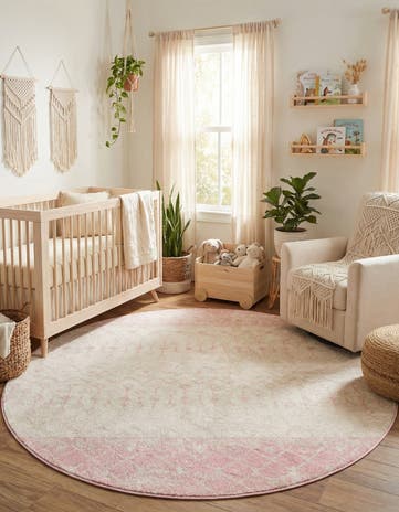 Ivory and Pink Moroccan Trellis Round Rug