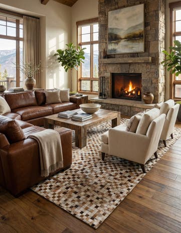 7' 10 x 9' 7 Cowhide Leather Rug