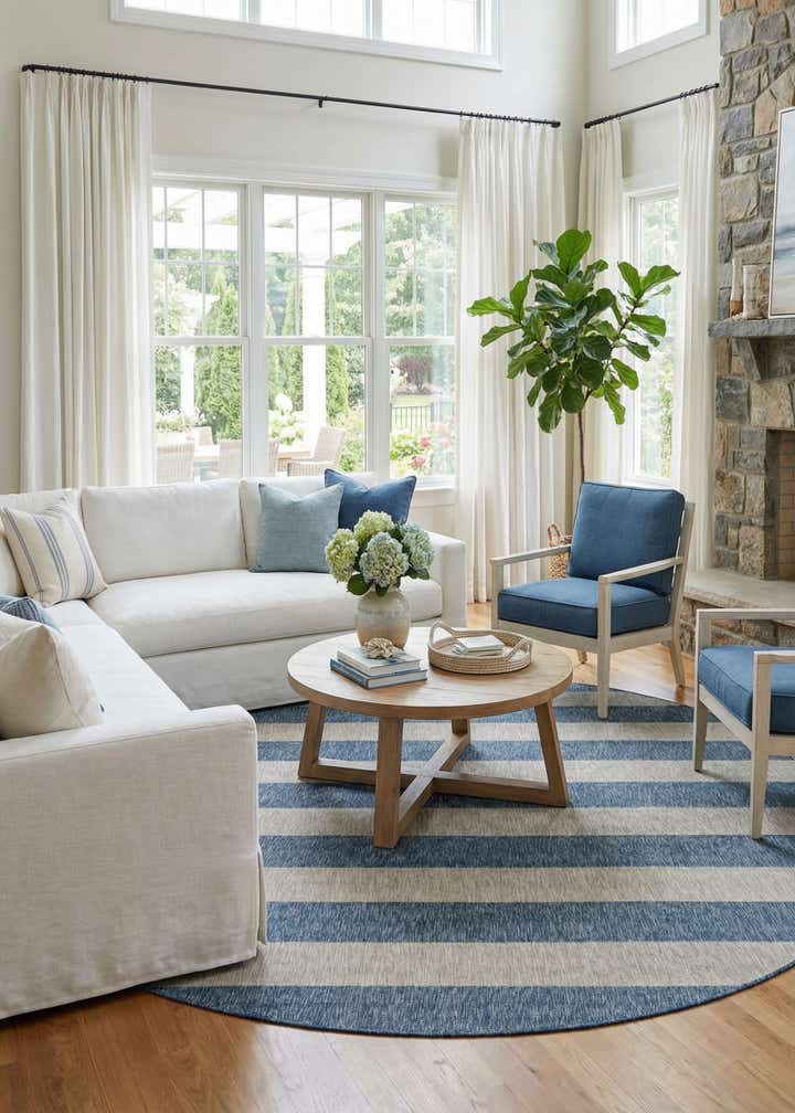10' 8 x 10' 8 Easy-Clean Striped Indoor / Outdoor Round Rug