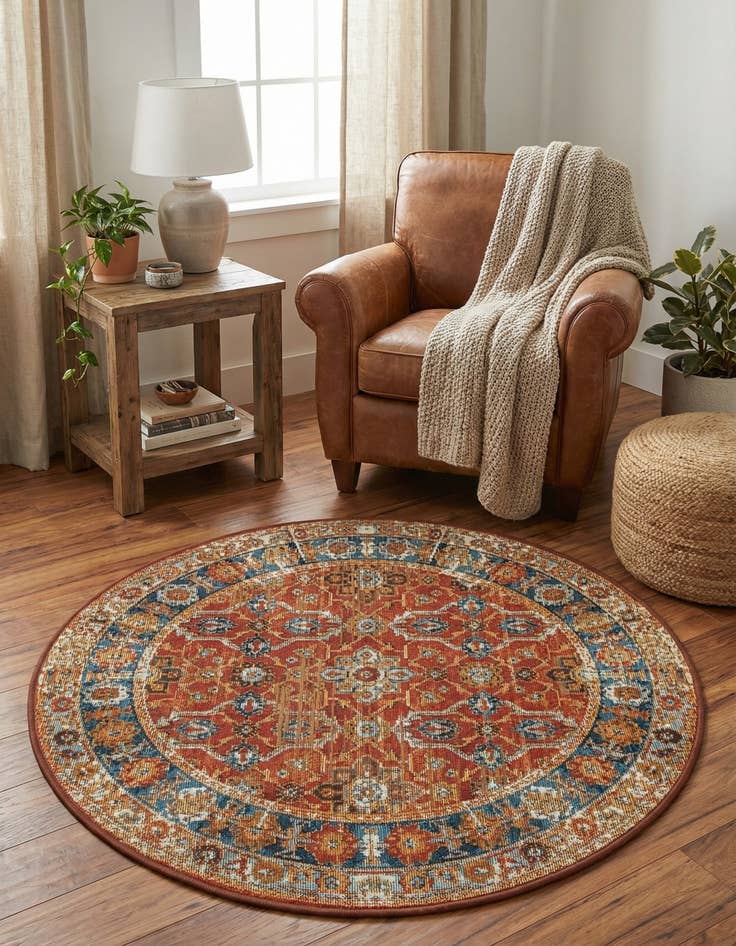 Detail image of 3' x 3'  Washable Traditional Indoor / Outdoor Round Rug