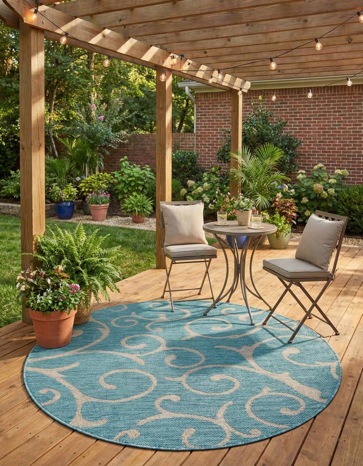 Detail image of 4' x 4'  Washable Botanical Indoor / Outdoor Round Rug
