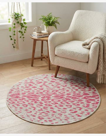 Pink Gray Easy-Clean Safari Indoor / Outdoor Round Rug