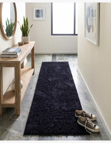 Midnight Blue Solid Shag Runner Rug