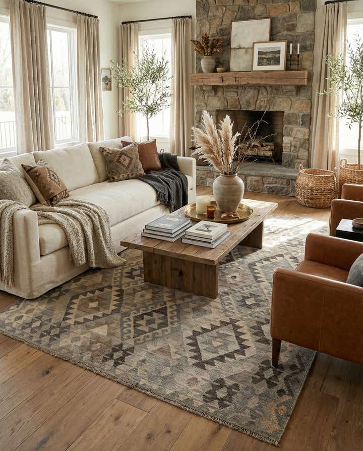 5' 10 x 7' 11 Hand Woven Kilim Maymana Wool Rug