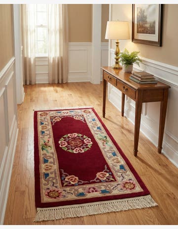 2' 4 x 4' 7 Hand Knotted Carved Pekin Oriental Wool Runner Rug