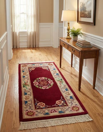 2' 4 x 4' 7 Hand Knotted Carved Pekin Oriental Wool Runner Rug