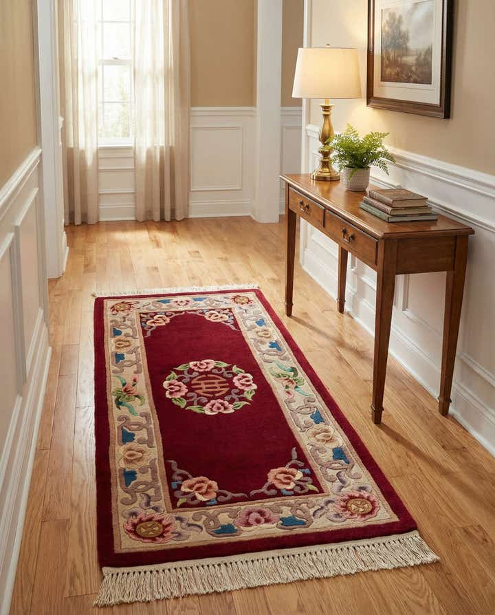 2' 4 x 4' 7 Hand Knotted Carved Pekin Oriental Wool Runner Rug
