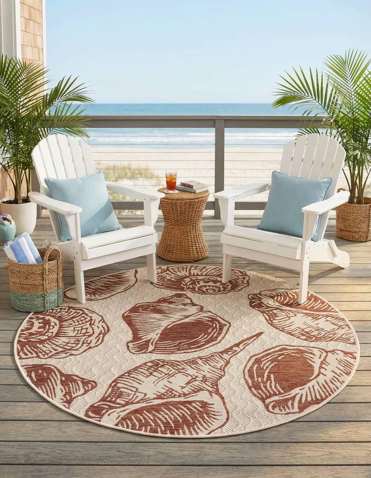 Detail image of 5' 3 x 5' 3 Easy-Clean Coastal Indoor / Outdoor Round Rug