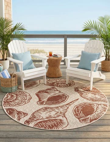 5' 3 x 5' 3 Easy-Clean Coastal Indoor / Outdoor Round Rug