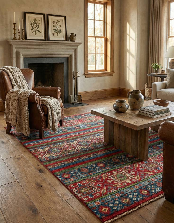 Detail image of 4' 2 x 5' 10  Hand Knotted Kazak Rug