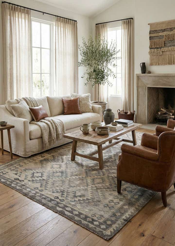 6' 7 x 9' 11 Hand Woven Kilim Maymana Wool Rug