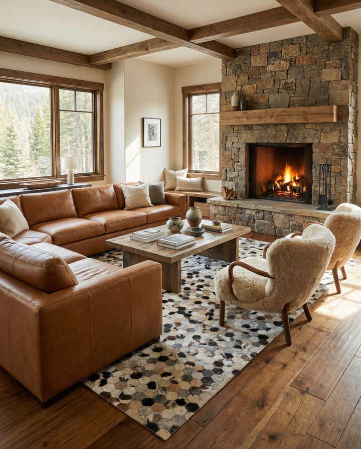 5' 2 x 8' Cowhide Leather Rug