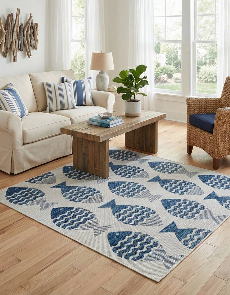 Detail image of 5' 3 x 5' 3  Washable Coastal Indoor / Outdoor Square Rug