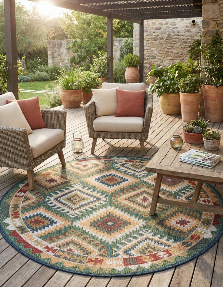 Detail image of 7' 10 x 7' 10  Washable Baja Indoor / Outdoor Round Rug