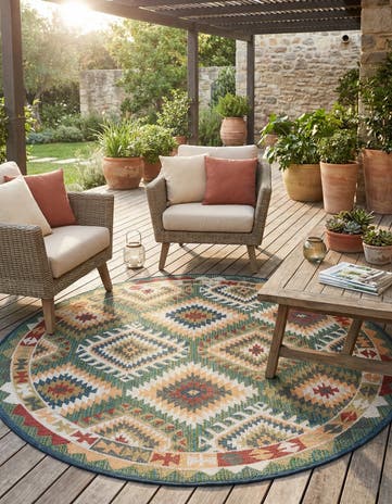 Green Easy-Clean Baja Indoor / Outdoor Round Rug
