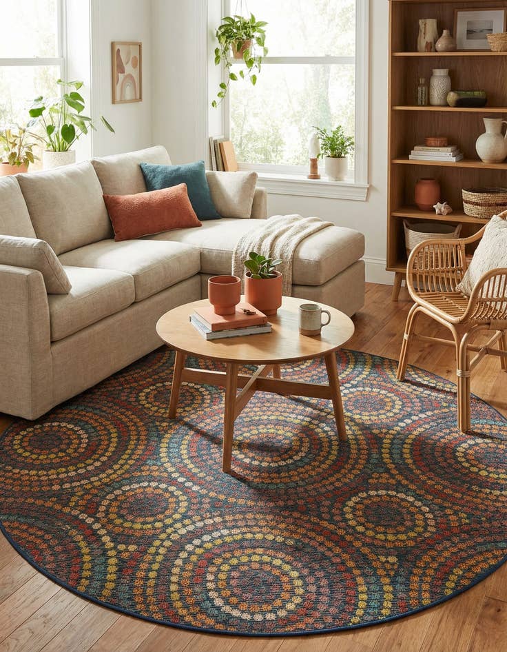 Detail image of 6' 1 x 6' 1  Washable Baja Indoor / Outdoor Round Rug