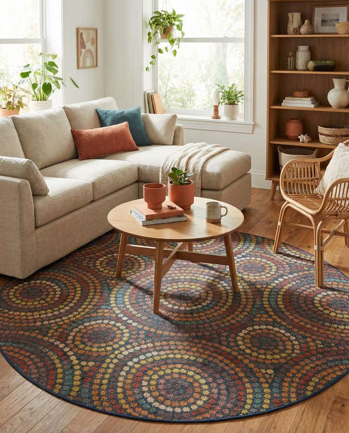 6' 1 x 6' 1 Easy-Clean Baja Indoor / Outdoor Round Rug