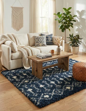 Navy Blue Moroccan Trellis Shag Square Rug