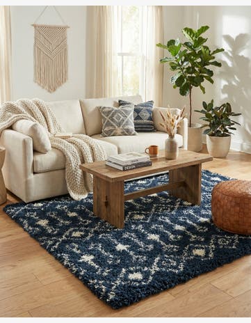 Navy Blue Moroccan Trellis Shag Square Rug