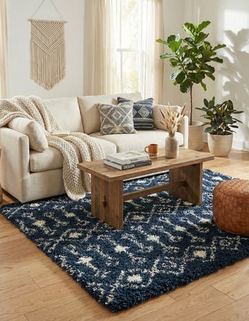 Navy Blue Moroccan Trellis Shag Square Rug