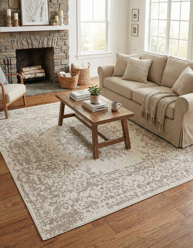 Detail image of  7' 10 x 7' 10  Washable Traditional Indoor / Outdoor Square Rug