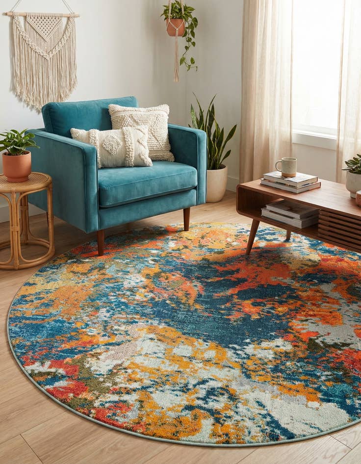 Detail image of 7' x 7'  Washable Vivid Round Rug