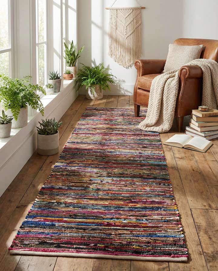 2' 7 x 10' Hand Woven Chindi Cotton Runner Rug