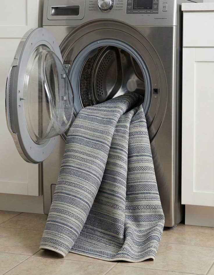 Detail image of 7' 10 x 10'  Washable Striped Indoor / Outdoor Oval Rug