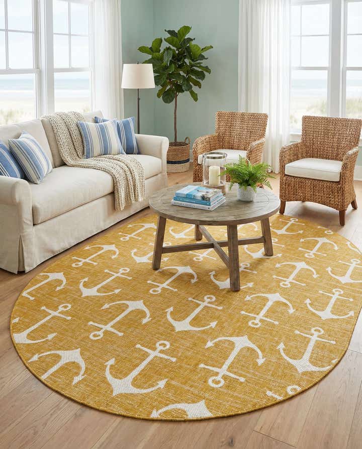 7' 10 x 10' Easy-Clean Coastal Indoor / Outdoor Oval Rug