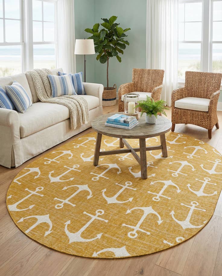 Detail image of 7' 10 x 10' Easy-Clean Coastal Indoor / Outdoor Oval Rug