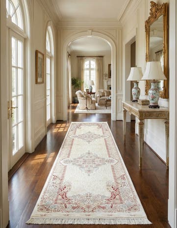 Cream Qom Bamboo Silk Runner Rug