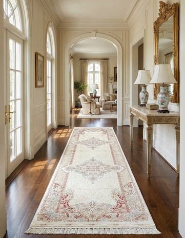 Cream Qom Bamboo Silk Runner Rug