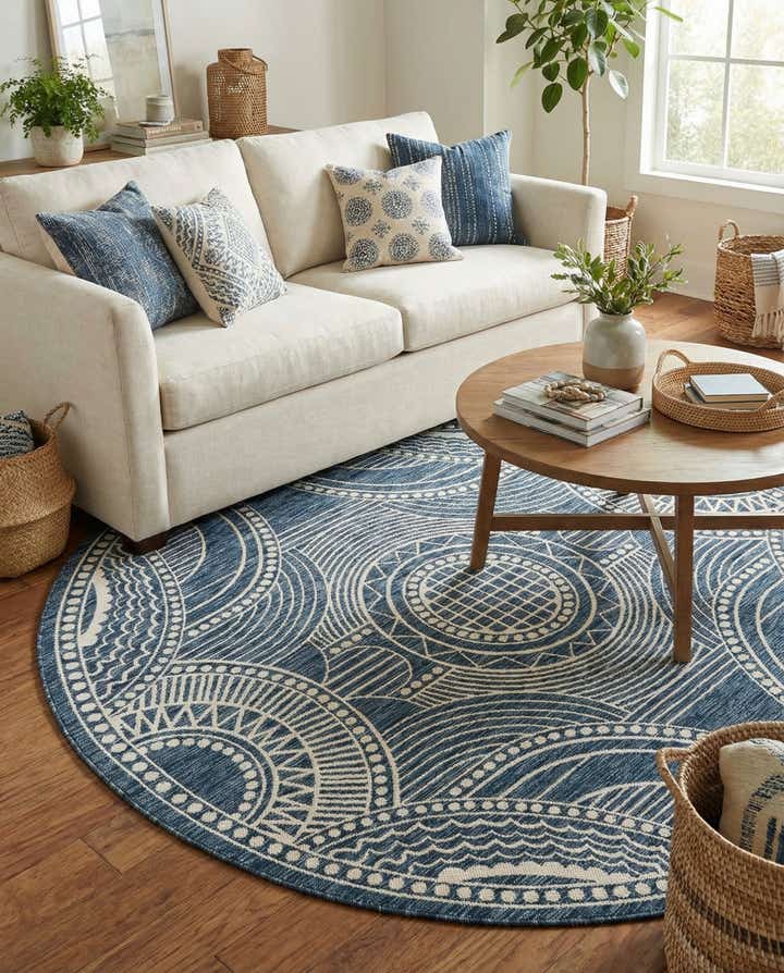 7' 10 x 7' 10 Easy-Clean Traditional Indoor / Outdoor Round Rug
