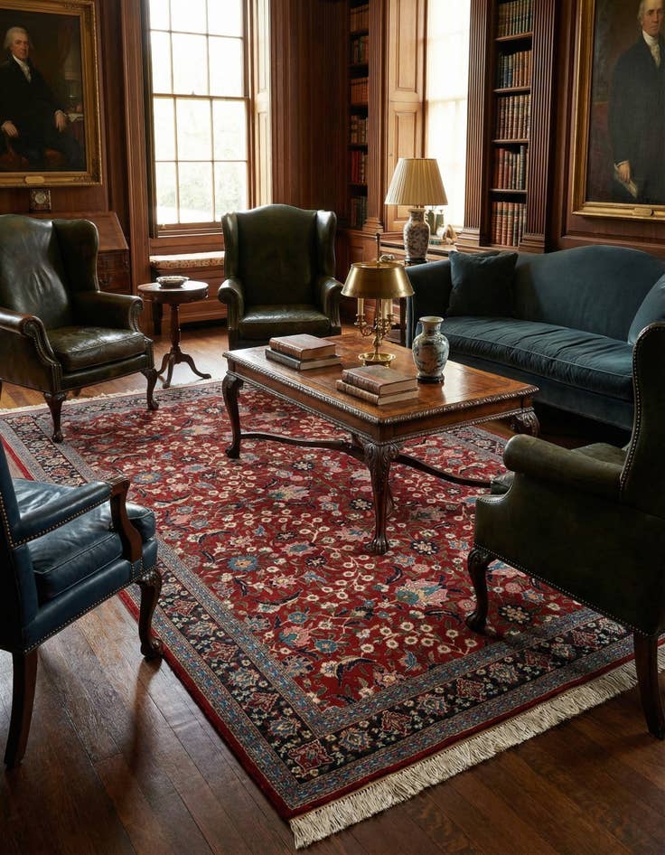 Detail image of 6' 2 x 9' 1  Hand Knotted Farahan Oriental Wool Rug