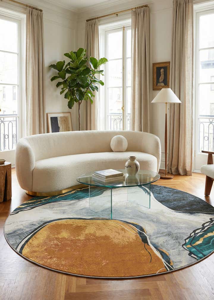 10' x 10' Easy-Clean Modern Indoor / Outdoor Round Rug