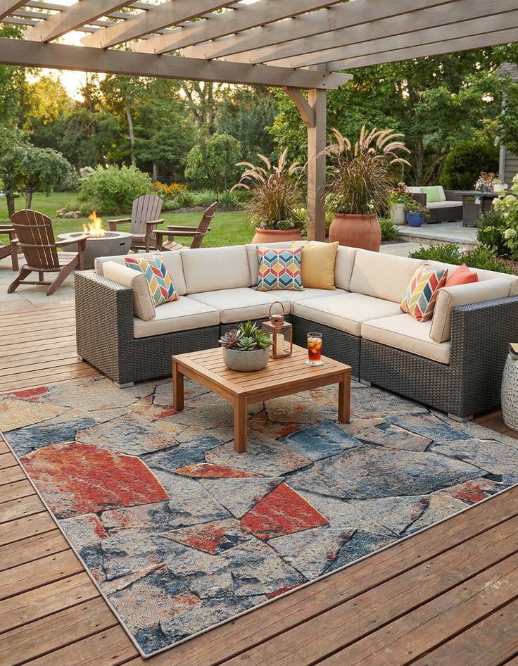 Detail image of 7' 10 x 7' 10  Washable Modern Indoor / Outdoor Square Rug