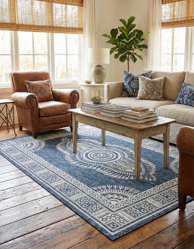 Detail image of 5' 3 x 7'  Washable Traditional Indoor / Outdoor Rug