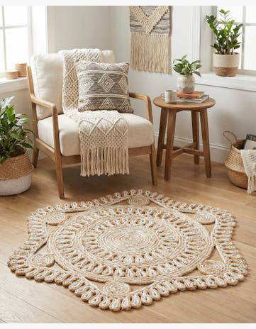 Natural and White Handmade Braided Jute Round Rug
