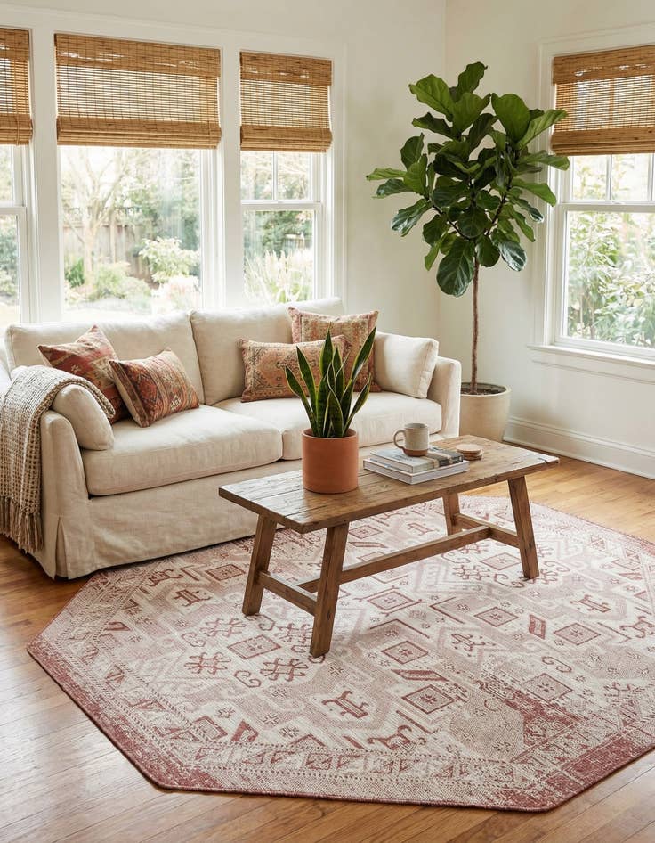 Detail image of 7' 10 x 7' 10  Washable Aztec Indoor / Outdoor Octagon Rug