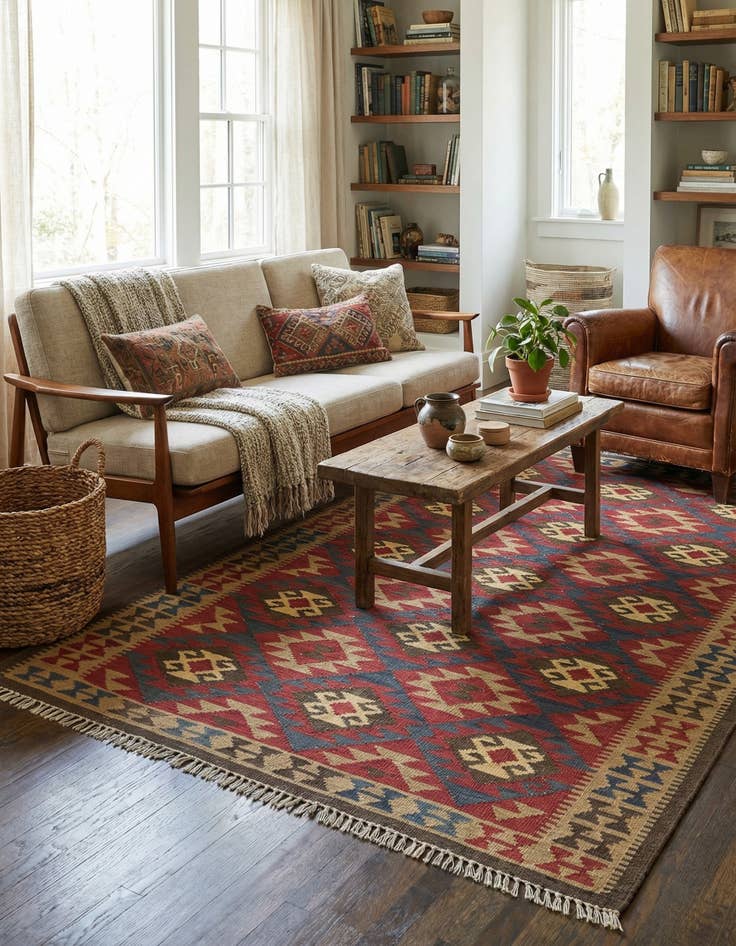 Detail image of  5' 4 x 8' 6  Hand Woven Kilim Maymana Wool Rug