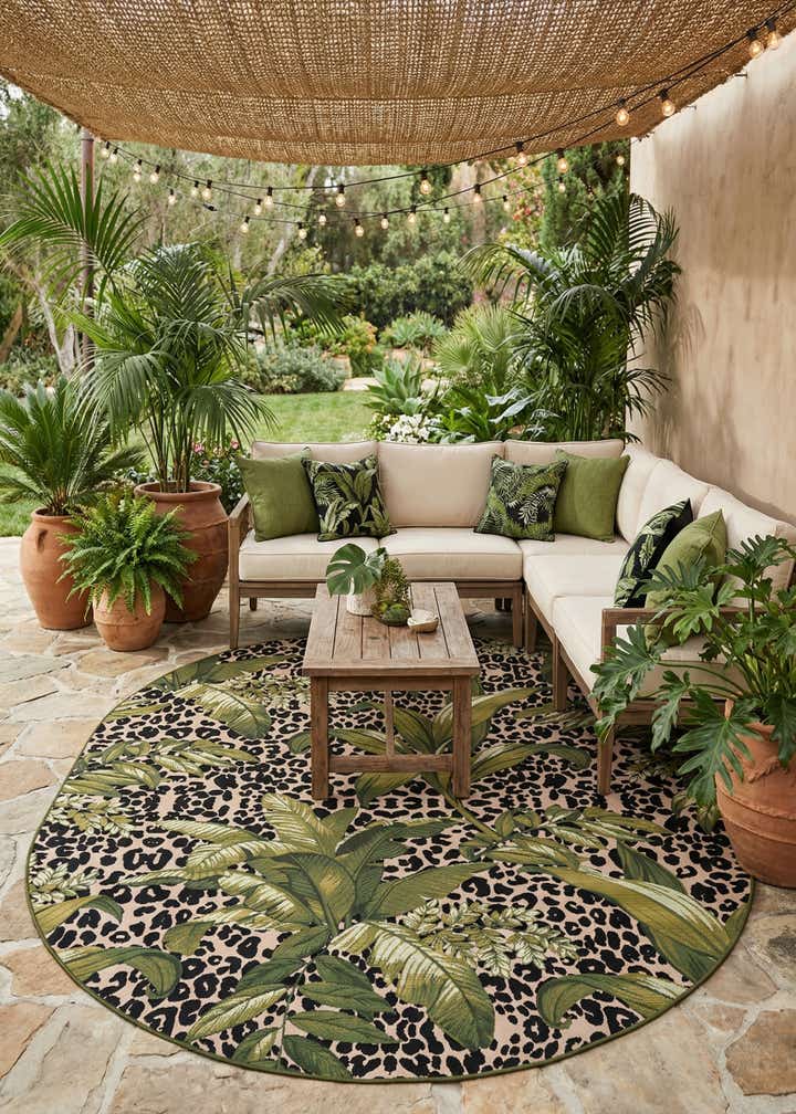7' 10 x 10' Easy-Clean Botanical Indoor / Outdoor Oval Rug