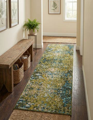 Green Washable Barcelona Runner Rug